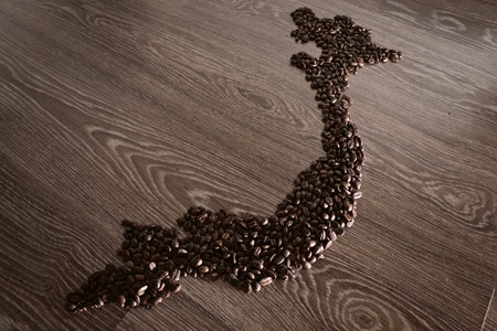 Vietnam map with coffee beansの写真素材