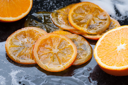 Homemade caramelized organic orange slices.の写真素材