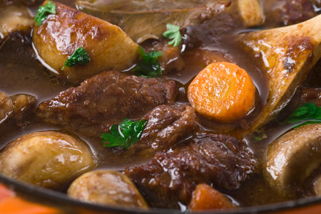 Meat and vegetable casserole in a pot.の写真素材