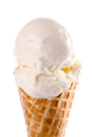 Vanilla ice cream waffle cone close up.の写真素材