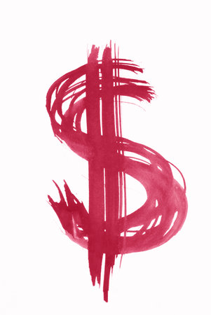 Red dollar sign on white background.の写真素材