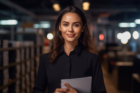 Portrait of beautiful businesswoman in modern office looking at camera.の素材