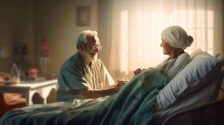 Senior couple spending time together in hospital.の素材
