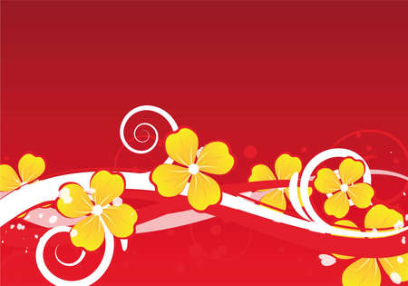 abstract red ornament with orange flowersの写真素材