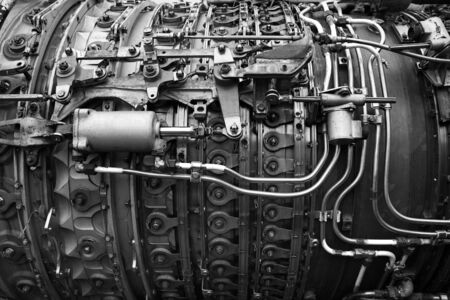Part of airplane engine black and whiteの写真素材