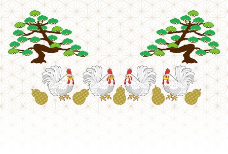 Rooster and pine tree greeting cardのイラスト素材