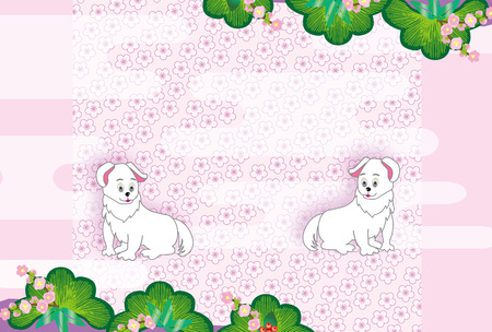 Illustration of a dog a feminine pink Japanese postcard templateの写真素材