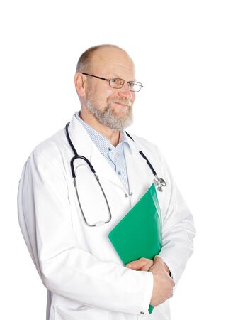 Portrait of confident smiling doctor on white backgroundの写真素材