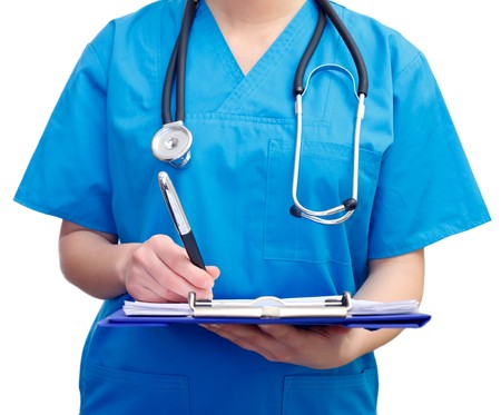 Woman doctor holding a file in her handの写真素材