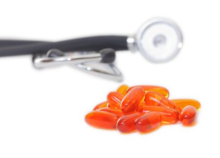 Close up of  pills on isolated backgroundの写真素材