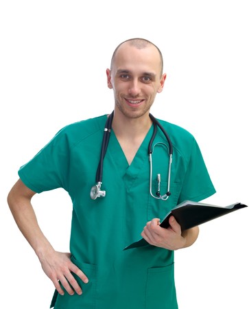 Portrait of a confident doctor holding filesの写真素材