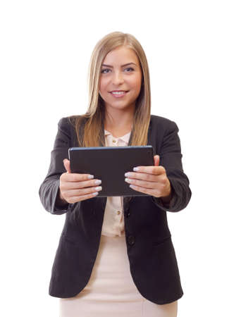 Portrait of a successful business woman carrying a tabletの写真素材