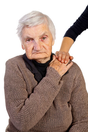 Portrait of an bored retired elderly hoping for helpの写真素材