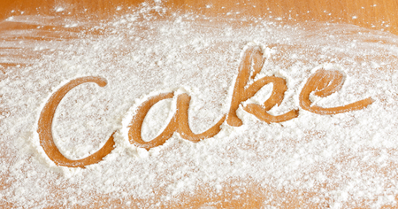 Close up of words written in flourの写真素材