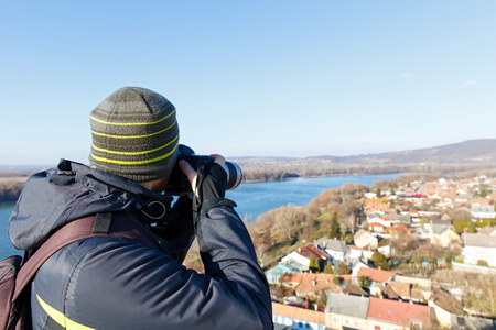 Picture of a male photographer making memories in Esztergom, Hungaryの写真素材