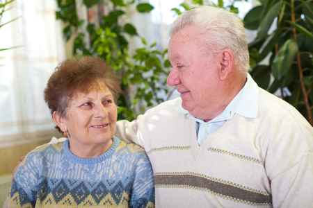 Picture of a smiling elderly couple at homeの写真素材