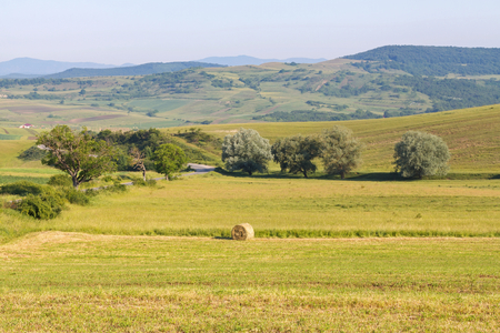Landscape of transilvanian hay fields - beautiful summerish viewの写真素材
