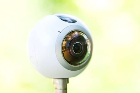 Close up picture of a 360 degree panoramic virtual tour camera outdoor