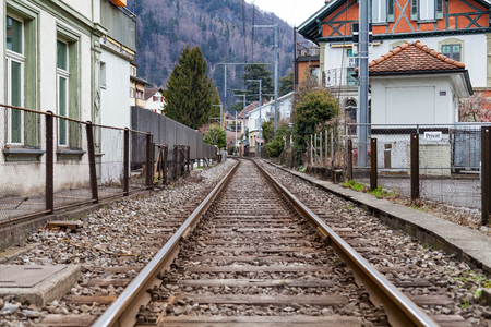 Train station in Interlaken, swiss alps, Switzerland - mountain railroadの写真素材