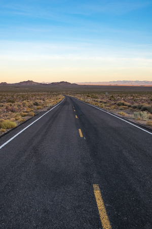 Scenic picture of county road in the desert and the blue sky in Arizona USAの写真素材