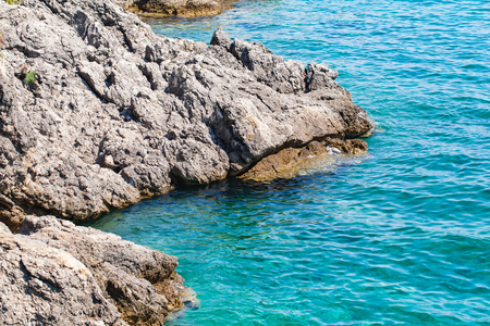 Amazing clear water of the adriatic sea, harbour of Krk island, Croatiaの写真素材