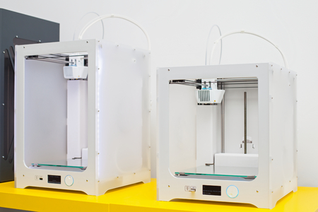 White electronic 3d printer. Plastic printing. Modern technology