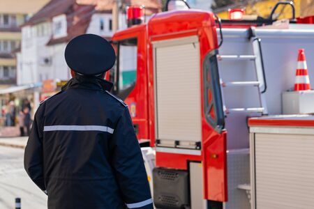 Picture of a new fire truck on mission in Cluj-Napoca, Romania