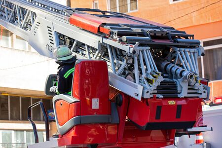 Picture of a new fire truck on mission in Cluj-Napoca, Romaniaの写真素材