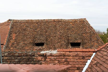 Top view of an old  red roof tile