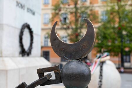 Photo of the famous Dobo Istvan monument in Eger town, Hungaryの写真素材