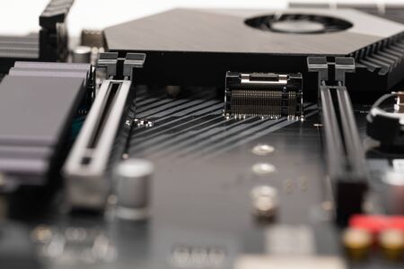 Cose up picture of a brand new computer motherboard