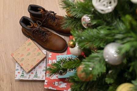 Picture of a  decorated Christmas tree, holiday backgroundの写真素材