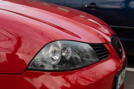 Close up picture of the modern car led headlightsの写真素材