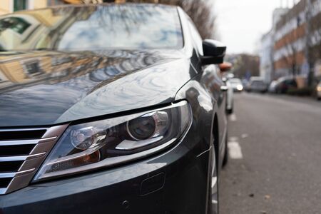 Close up picture of the modern car led headlightsの写真素材
