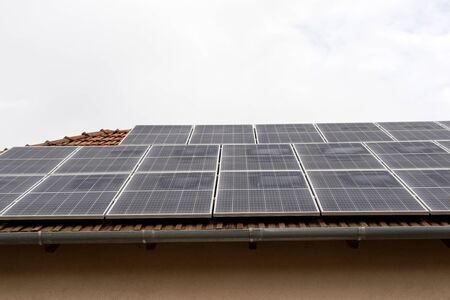 Modern house with solar panels on the roof
