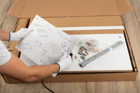 Close up picture of carpenter tools for furniture assembling at homeの写真素材