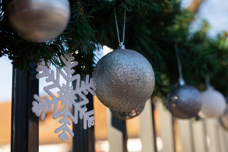 Close up picture of elegant Christmas decoration outdoorの写真素材