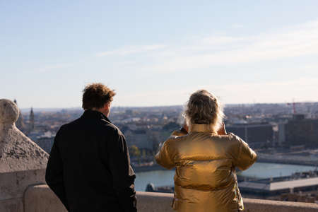 People enjoying the beautiful Budapest viewの写真素材