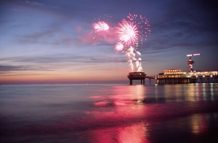 Fireworks at the beachの写真素材