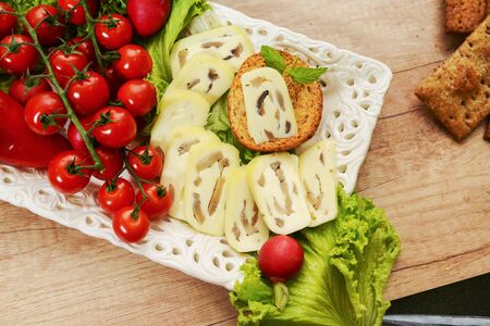 Arranged cheese with baby tomatoes,  Continental Breakfast の写真素材