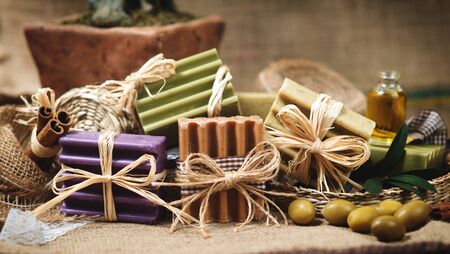 Greek olive soap - Arranged closeup.の写真素材