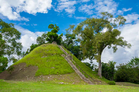 the famous ancient Mayan ruins of Altun Ha, situated in the jungle of Belizeの写真素材