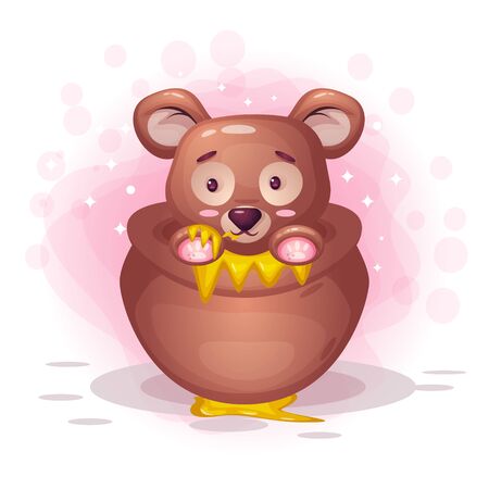 Cute teddy bear eat honey illustration. Premium Vectorのイラスト素材