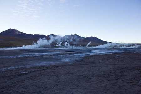 Geyser del Tatio in Chile before sunriseの写真素材