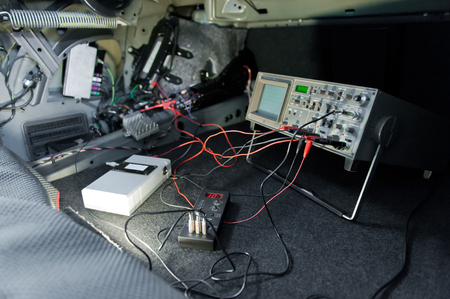 Multiple electronic measuring devices for automotive industryの写真素材