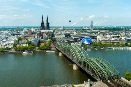 Cologne Cathedral and rail bridge skylineの写真素材