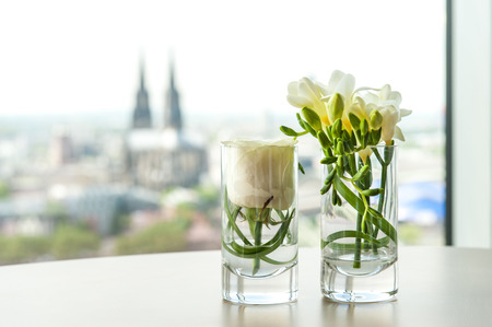 Flower decoration in small glassesの写真素材