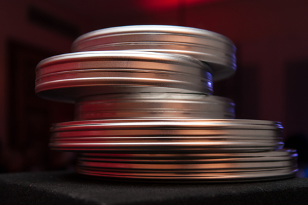 Stack of round film casesの写真素材