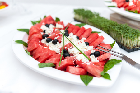 Water melon and cheese plateの写真素材