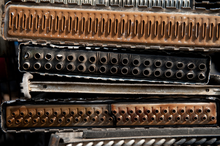 Old radiators from a car on a scrap yardの写真素材
